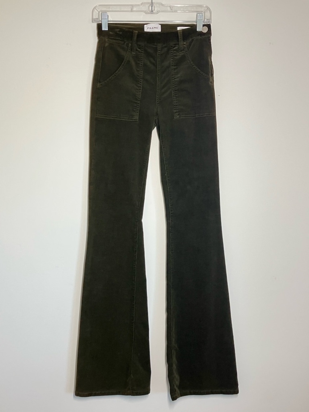 FRAME Le Flare de Francoise Corduroy Pants Jeans Olive Green Womens Size 24